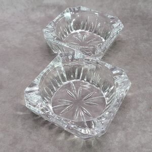 Vintage Pair Heavy Glass Ashtrays 4" Square Starburst MCM Trinket Dish